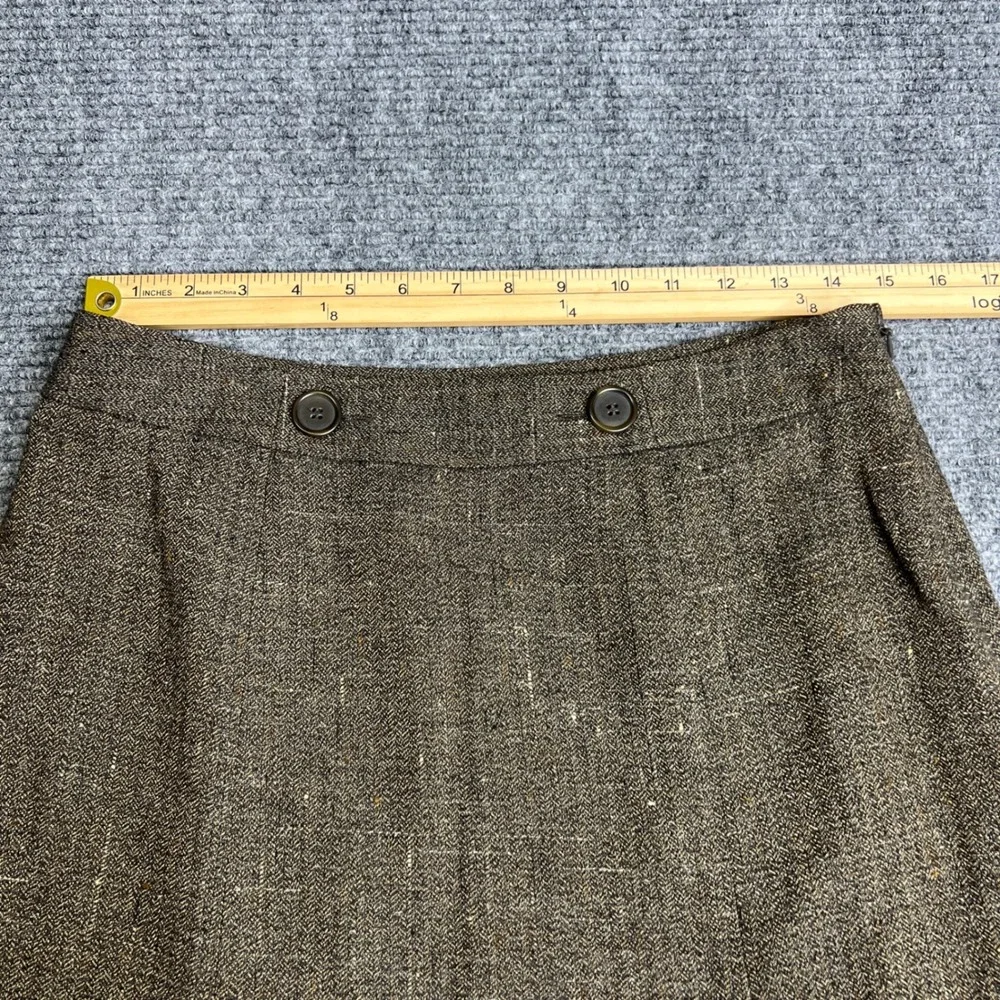 Ann Taylor LOFT Brown Herringbone Wool Blend A-Line Skirt Size 6 Side Zip Lined - Picture 7 of 8